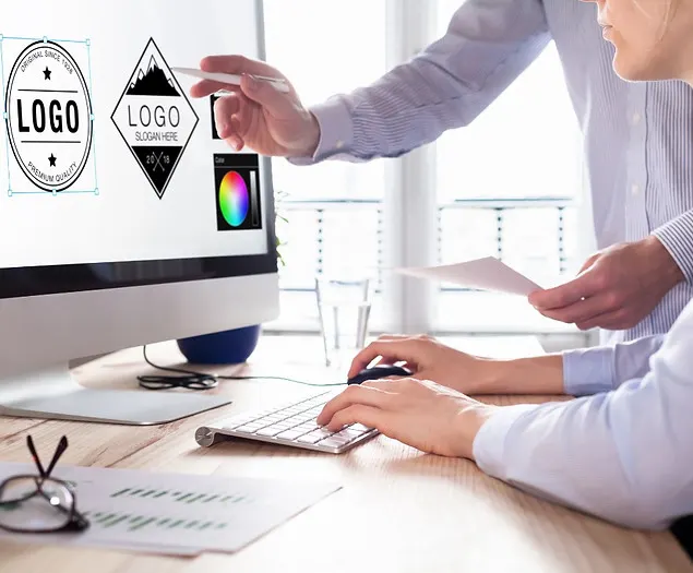 Image portraying a person crafting a logo and branding materials, exemplifying the service of creating unique and captivating logos and branding media