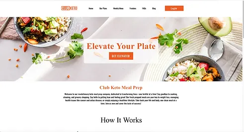 Screenshot of the Club Keto Meal Prep website homepage showcasing a variety of keto-friendly meal options and subscription plans