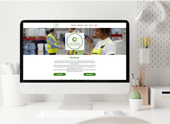 Screenshot of Oasis Staffing Solutions website featuring a range of staffing solutions and employment opportunities tailored to diverse industries