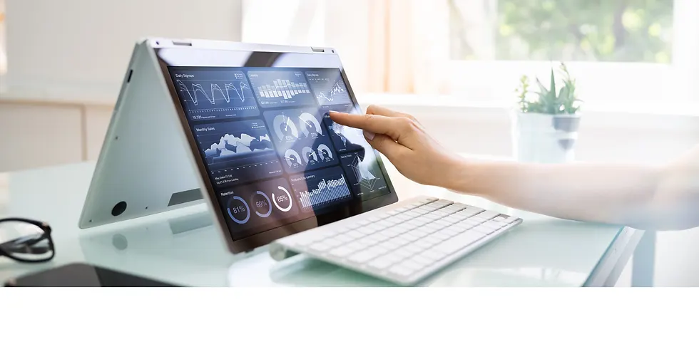 Professional analyzing data on computer screen with analytics dashboard