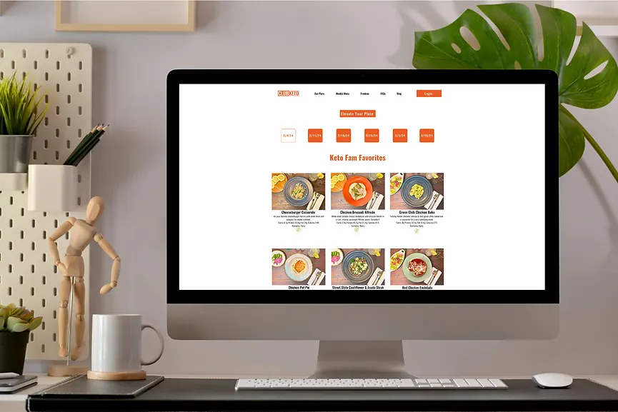 Snapshot of Club Keto Meal Prep website showcasing a variety of delicious ketogenic dishes and convenient meal delivery services